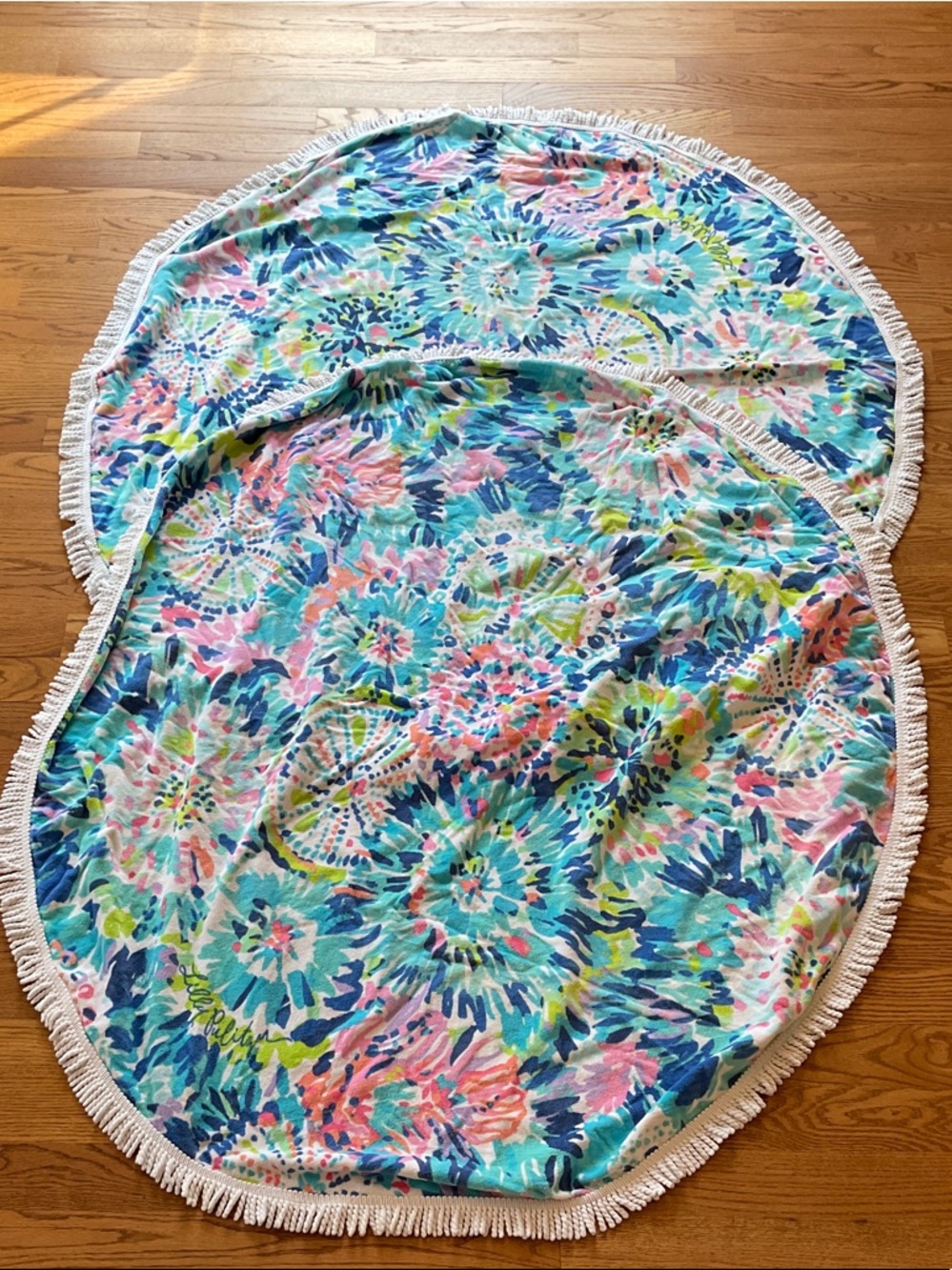 Lilly Pulitzer Pastel Floral Fringe Round Towel - White, Pink, Green, Aqua